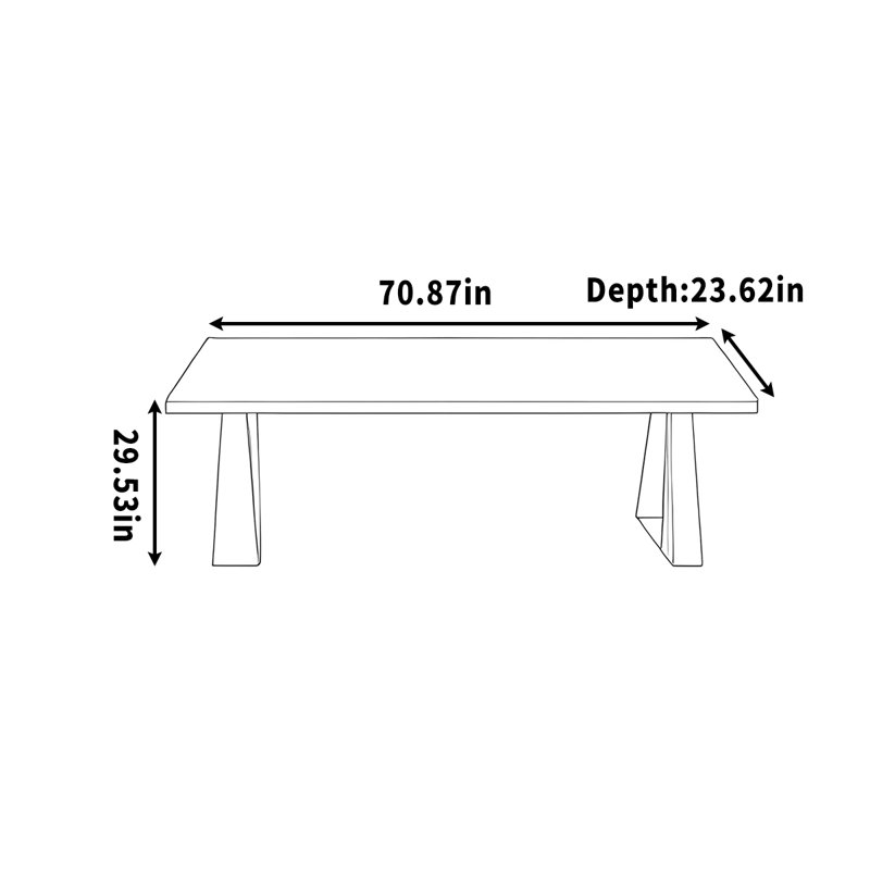 Long bureau en bois pour étudier / travailler avec de l'acier au carbone, H 29,53 po x l 70,87 po x P 23,62 po
