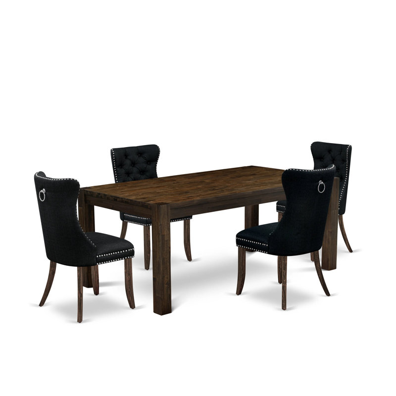 L'ensemble de salle à manger 5 pièces contient une table de cuisine rectangulaire en bois rustique et 4 chaises Parson rembourrées en polyester
