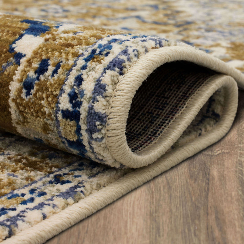 Tapis oriental jaune / bleu, Rectangle 5 pi x 8 pi