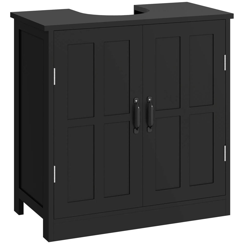 Armoire de salle de bain sous le lavabo, meuble-lavabo sur piédestal avec portes doubles, construction robuste en MDF et structure compacte pour les toilettes de la salle de bain. Rangement quotidien des articles de toilette (sans lavabo inclus)