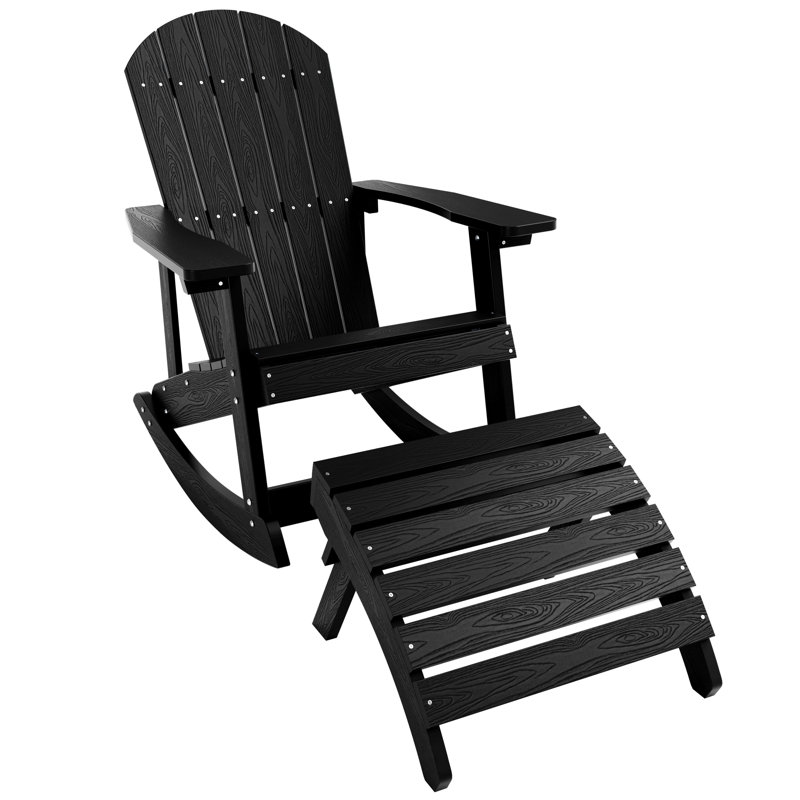 Chaise berçante d'extérieur en plastique avec repose-pieds Adirondack, Noir