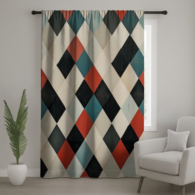 Diamond Checkered Pattern Window Curtains, Checkered Sheer & Blockout Curtains - 1 Panel