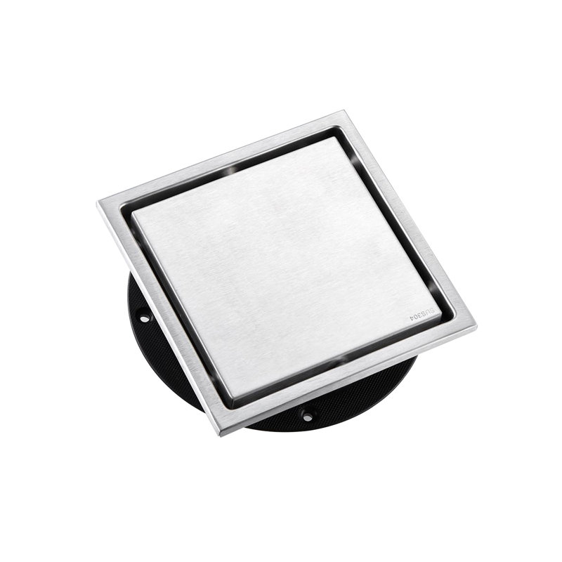 Square Stainless Steel Shower Floor Drain With Flange, Brushed Nickel