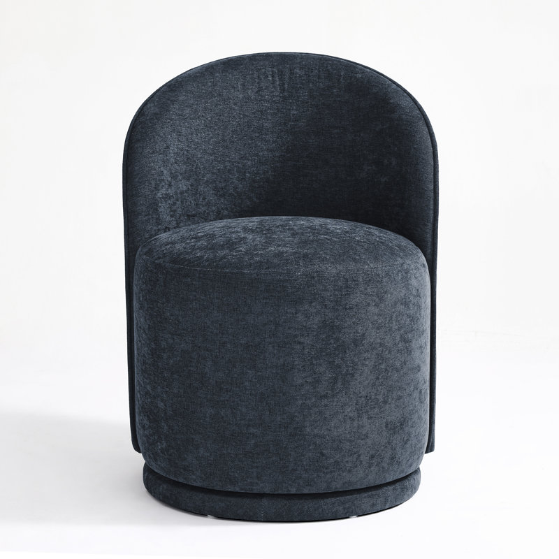 Upholstered Modern Navy Polyester Blend Barrel Swivel Side Dining Chair, Navy Cotton Linen