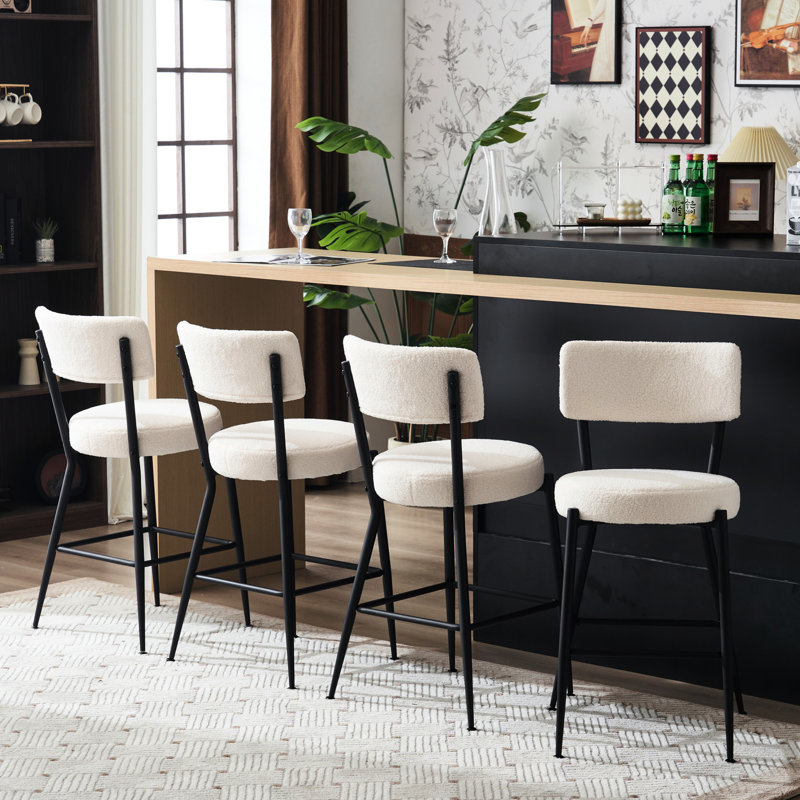Ensemble de tabourets de bar 4 pièces - tissu beige, comptoir élégant et fonctionnel en métal beige, tissu rembourré pratique
