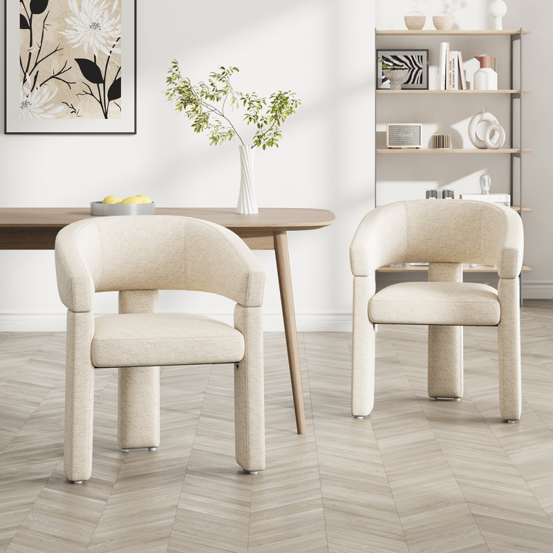 Upholstered Barrel Dining Arm Chair, Beige