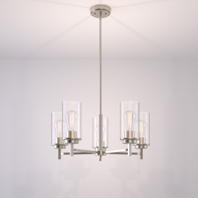 Lustre classique 5 lumières à abat-jour, Nickel brossé