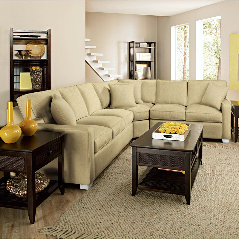 Ellora Upholstered L-Shaped Sectional Symmetrical, Frost White, Beige Sugar Performance