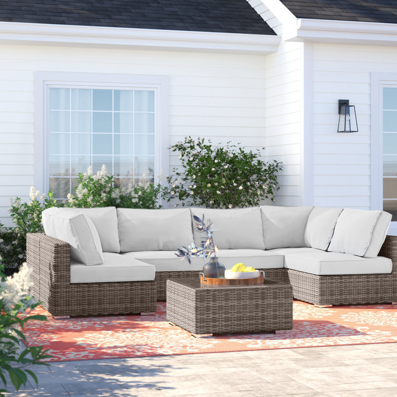 Ensemble de conversation pour 6 personnes avec coussins Euporie Wicker, Toile Sunbrella