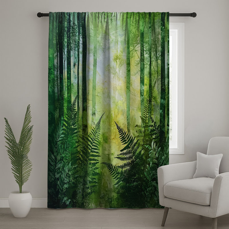 Dense Forest With Ferns Window Curtains, Forest Sheer & Blockout Curtains - 1 Panel, Blocage, 50" x 80" - 1 Panel