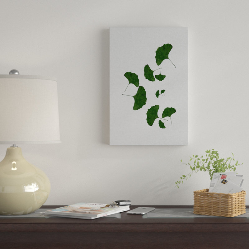 «Ginkgo Leaf I», reproduction d'impression sur toile en vert, H 12 po x l 8 po x P 0,75 po, Toile tendue, Pas de tapis