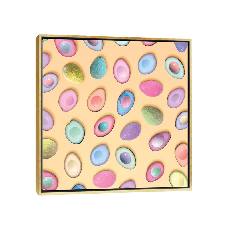 Pastel Avocados par Erin Summer - impression d'art graphique, H 26 po x l 26 po x P 1,5 po, Toile encadrée d'or, Pas de tapis