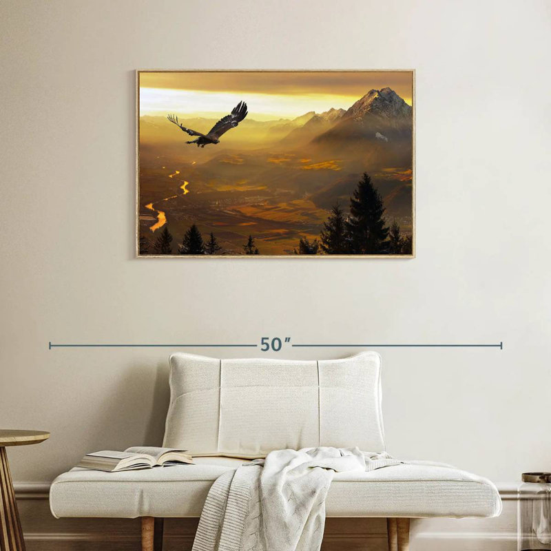 Aigle royal au coucher du soleil, Cadre flottant en bois naturel, 37 po x 25 po