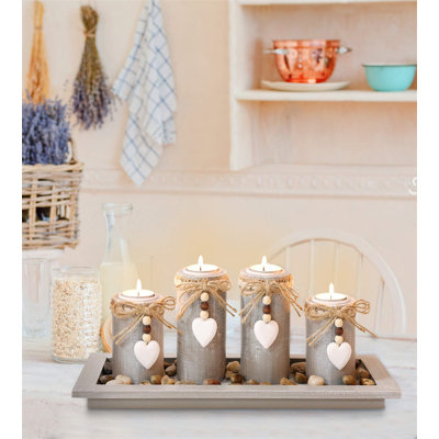 4 Piece Wood Tabletop Tealight Holder Set