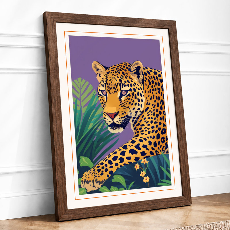 Golden Leopard Art Deco - Framed Print, A2 - 59.4 x 42.0 cm, Walnut