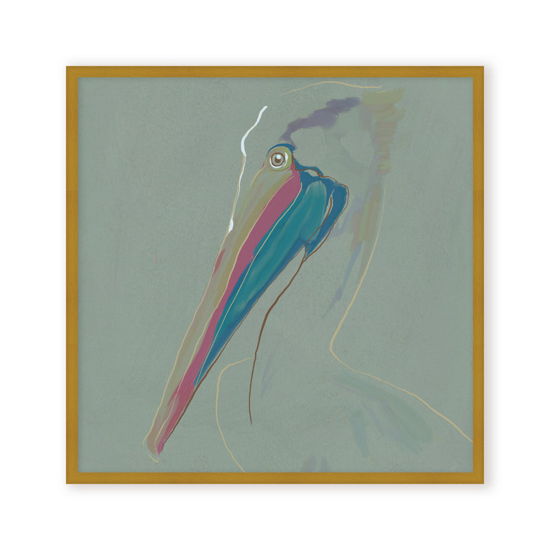 Coastal Retreat Coastal Drift: Pelican, 24" H x 24" W, Framed Matted Print, Gold