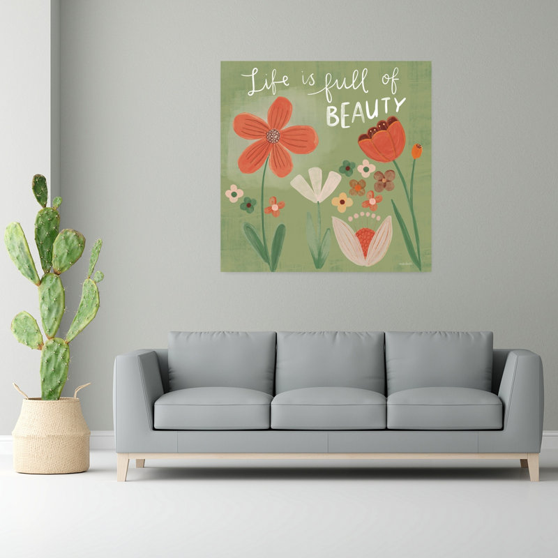 Art contemporain «La vie est pleine de beauté», H 48 po x l 48 po