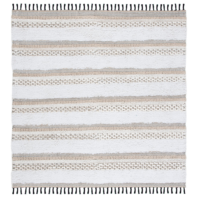 Rusanda Flat Weave Cotton Striped Rug, Square 6'