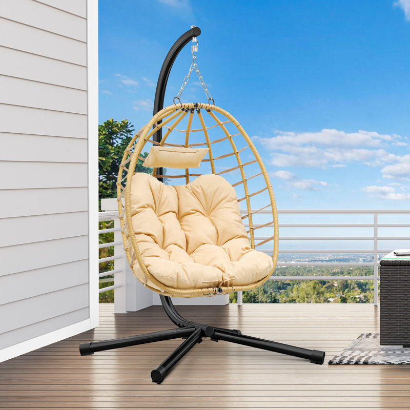 Zuriah Egg Chair with Stand, Yellow and Beige