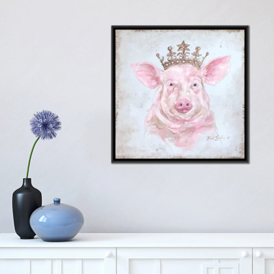 «Crowned Pig» par Debi Coules - Estampe numérique sur toile tendue avec châssis