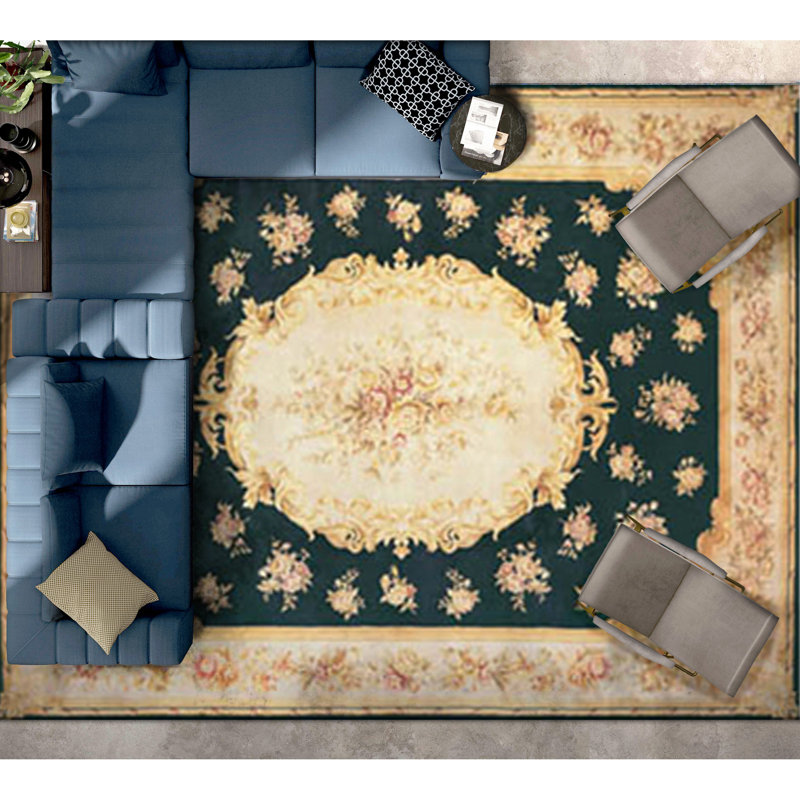 Savonnerie Wool Area Rug in Black