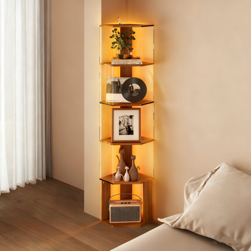 Tall Corner Bookcase With Dimmable LED Light Corner Floor Lamp