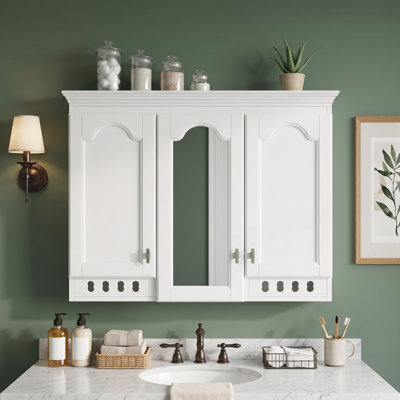 35 inch Wall-Mount All-in-One Mirror Cabinet｜white｜ Adjustable Shelves and Soft-Closing Hinges｜for Bathroom Vanity, Living Room, Bedroom Storage Organizer
