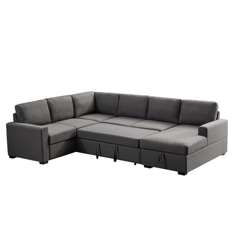 Ketterman Upholstered U-Shaped Sectional Left Hand Facing, Dark Gray Linen Blend