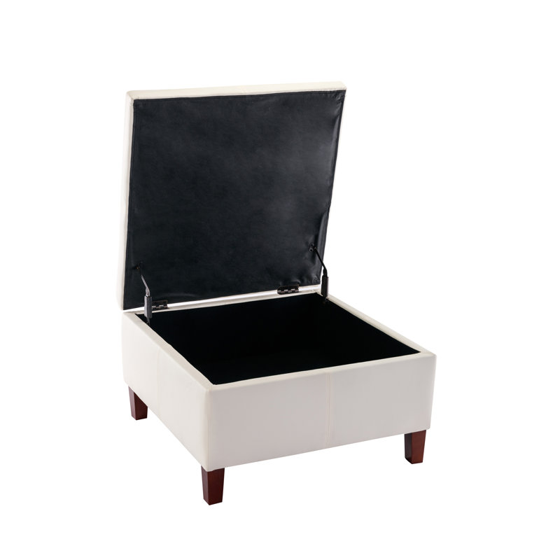 Adalisa Faux Leather Storage Ottoman with Wooden Legs, Cream