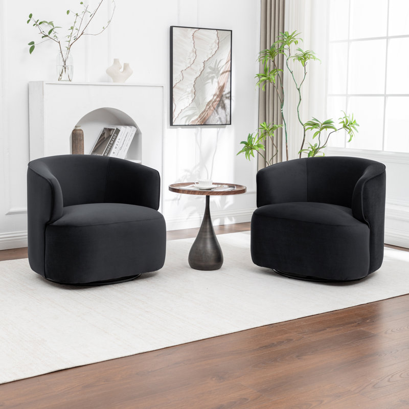 Fauteuil demi-tonneau pivotant rembourré Tybias, Noir