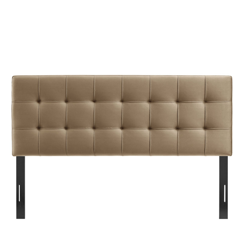 Tête de lit pleine grandeur en velours résistant aux taches Peyton, Taupe, Lit double