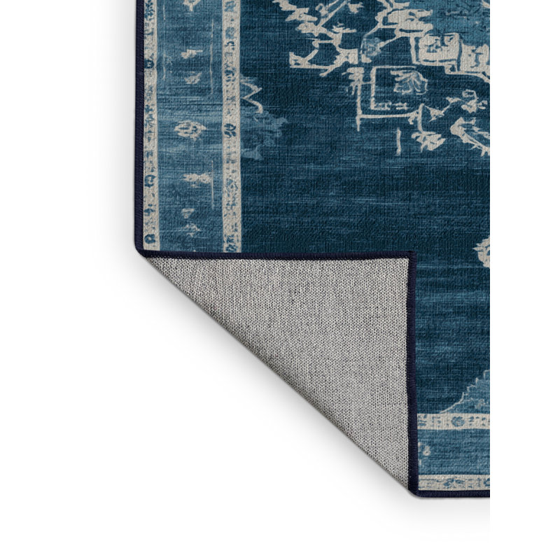 Machine Washable Overdyed Blue Area Rug, Rectangle 7' x 9'