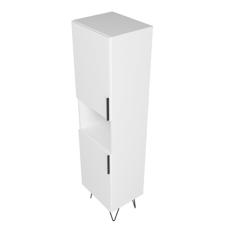 Beekman 67.32" H x 17.51" W Mid-Century Modern 5-Shelf Narrow Bookcase Cabinet in White, White