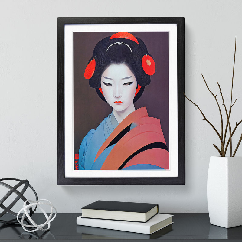 XV1022-5358X Wondrous Geisha 1 Piece Single Picture Frame Wall Art, 34cm H x 25cm W, Black Framed