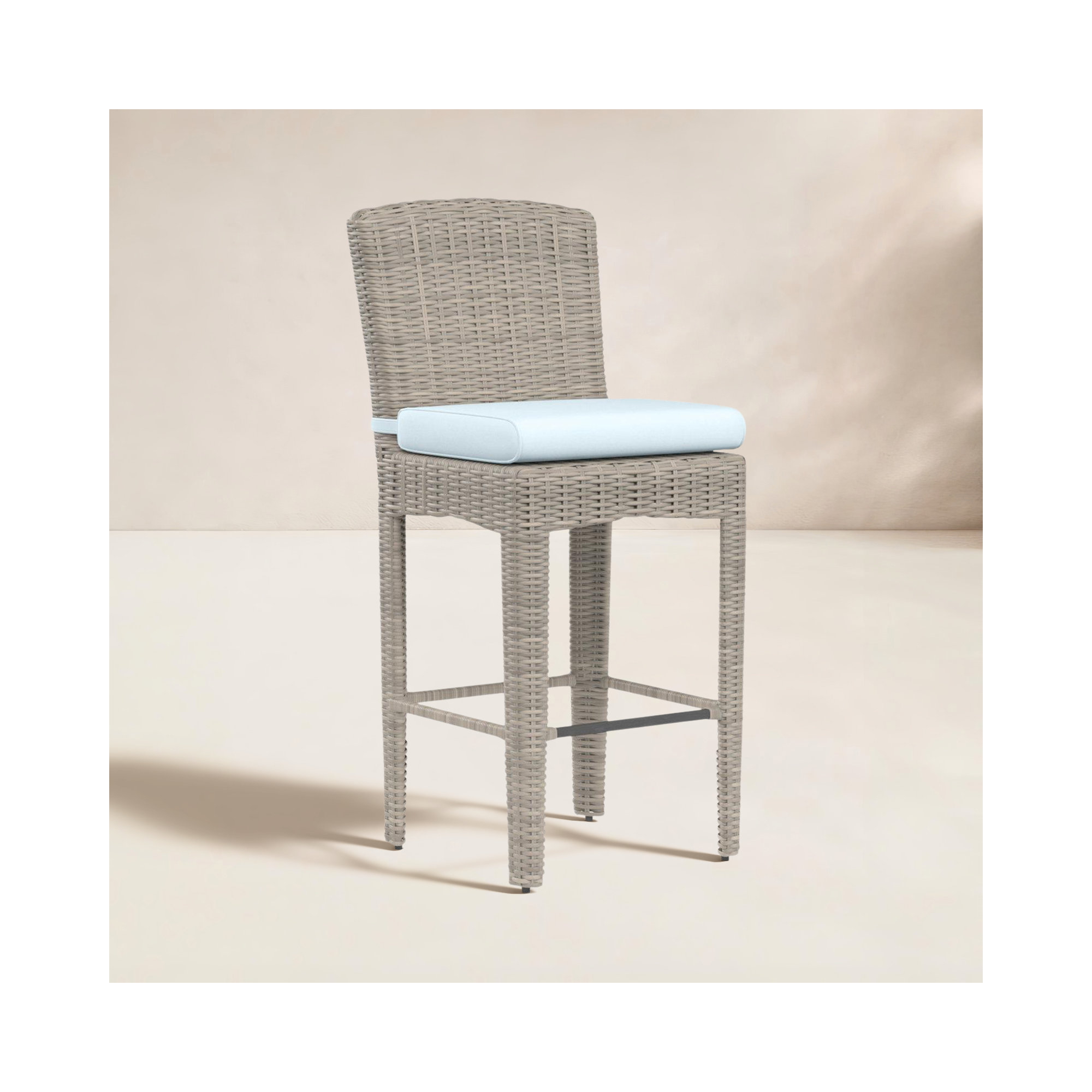 Manhattan High-Density Polyethylene (HDPE) Wicker Outdoor Bar Stool with Cushion, Canvas Skyline Sunbrella®
