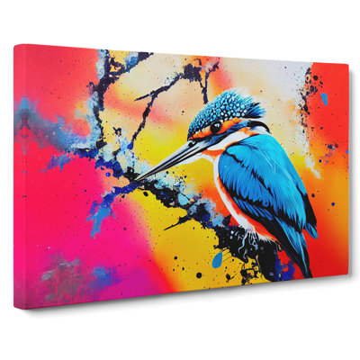 Kingfisher Bird Splashed - Wrapped Canvas