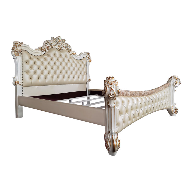 Vegan Leather Scalloped Bed, King, Gold