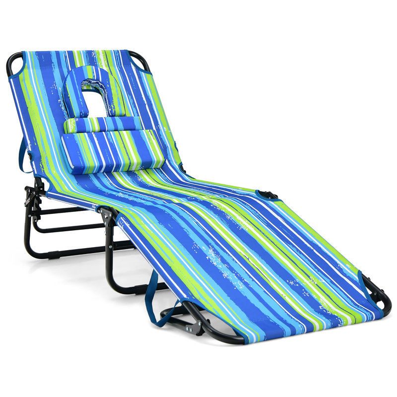 Longin Outdoor Metal Chaise Lounge, Blue/Green