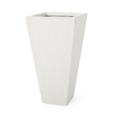 13" Outdoor Cast Stone Planter In White - To Challenges And Wear Small Planter, Matte Decorative For Beauty