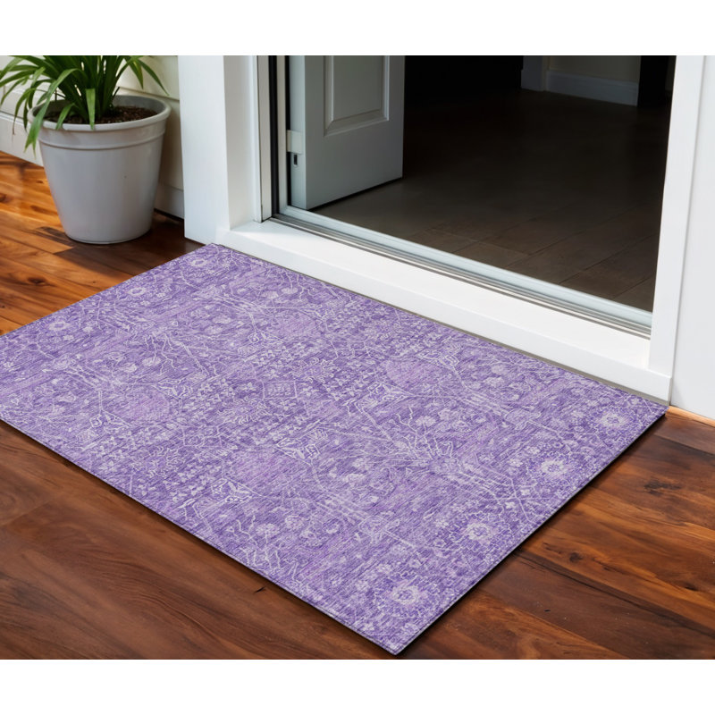 Tapis extérieur lavable floral prune et lavande 3 pi x 5 pi