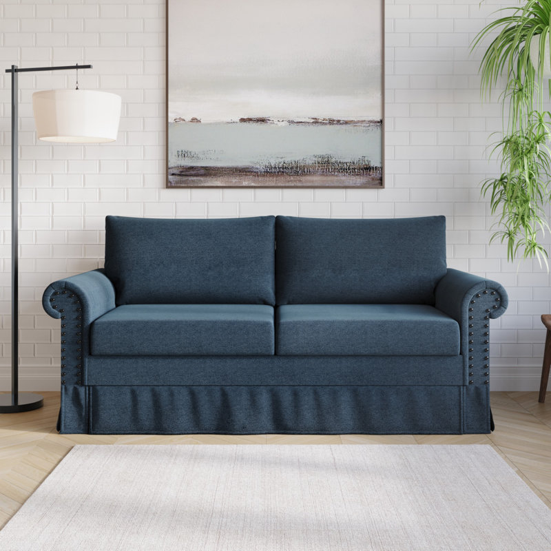 Canapé à accoudoirs roulés Erida, Polyester bleu