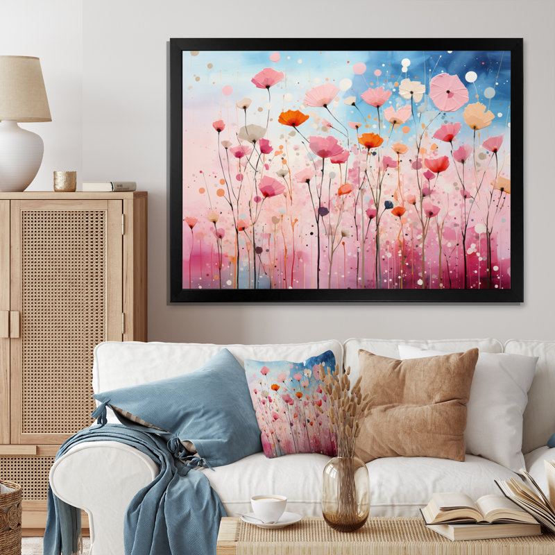 Swanfield rose pastel pastiche sur toile, Cadre simple noir, H 30 po x l 40 po x P 1,5 po