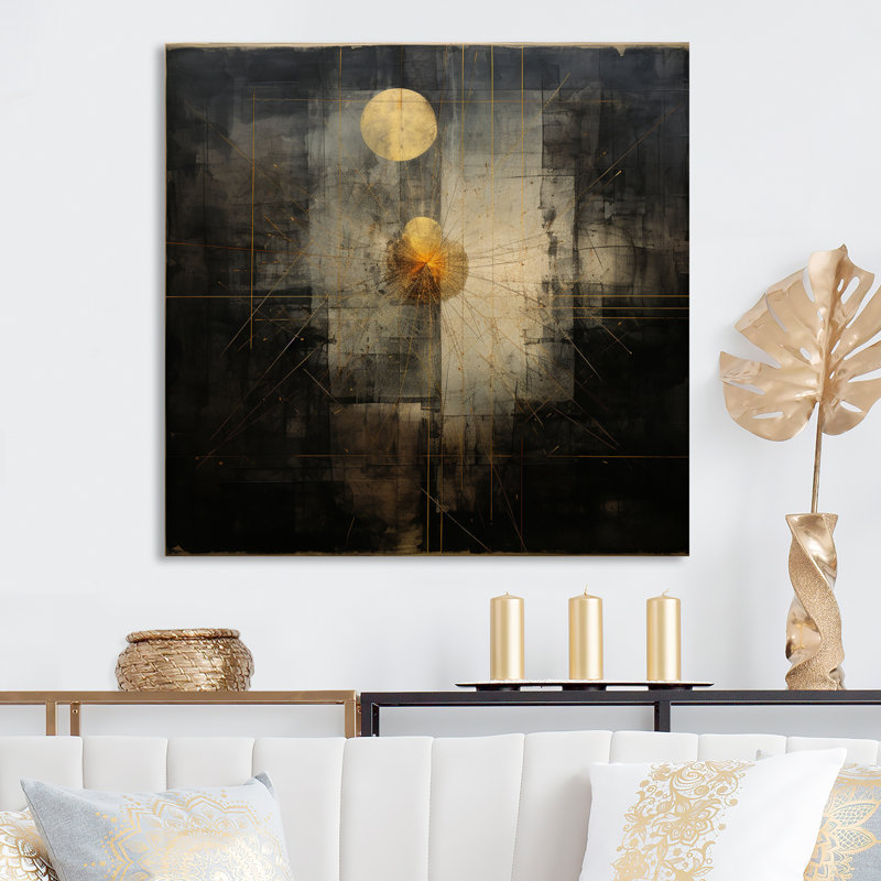 Pleine lune se levant - Illustration rétro, H 16 po x l 16 po, Gold Picture Framed