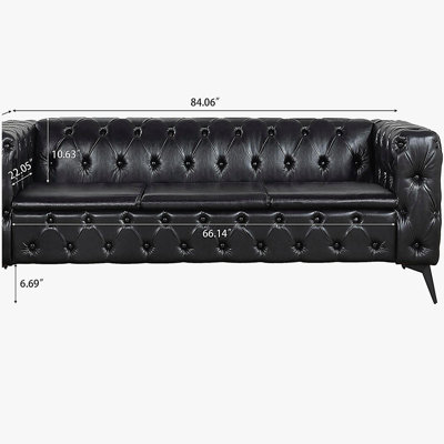 84.06 Inch Width Traditional  Square Arm removable cushion 3 seater Sofa
