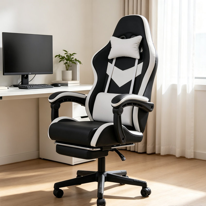 Brayden Studio PC & Racing Game Chair, White/Black