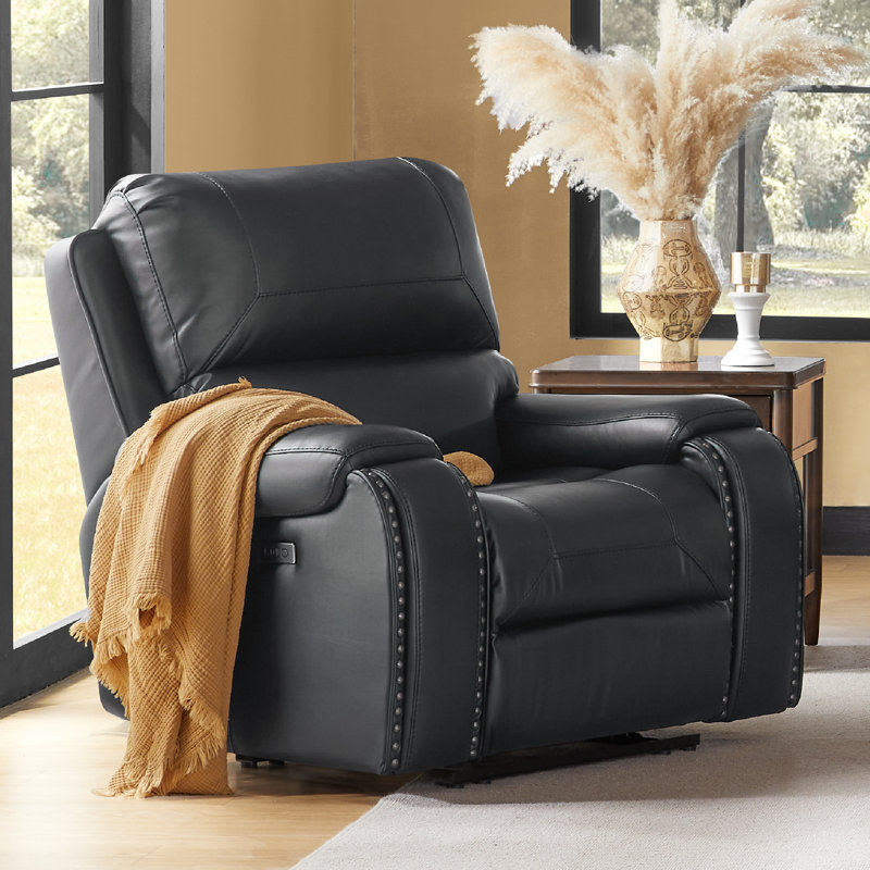 42'' Wide Contemporary Power Recliner, Black