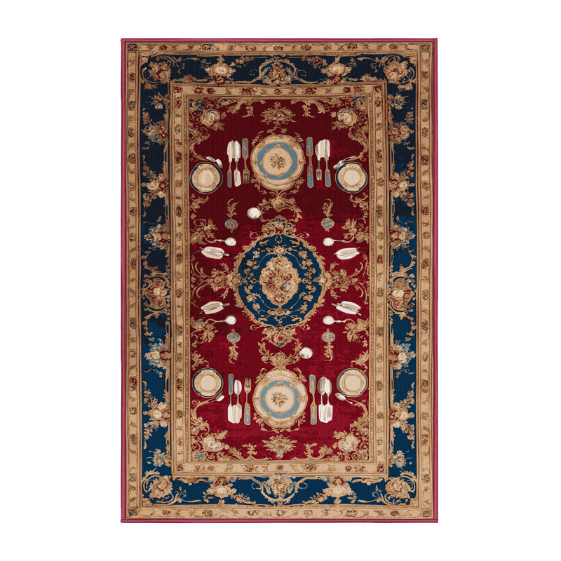 Tapis rouge français lavable à la machine, Rectangle 7 pi x 9 pi