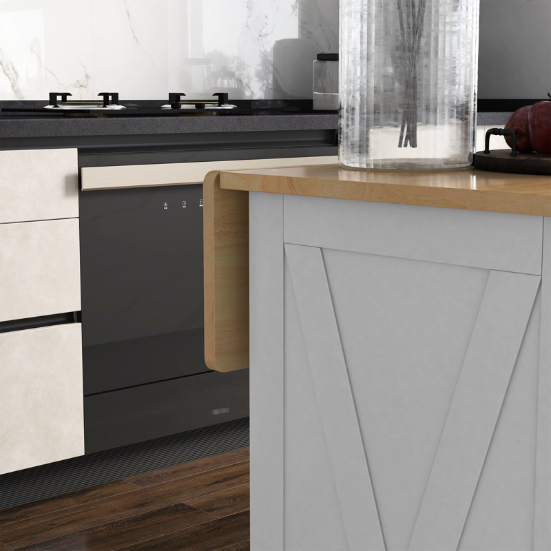 White Rolling Kitchen Cart With Folding Leaf Feature - 2 Drawers & Adjustable Shelves For Dining Area Cabinet White, Drawers,
