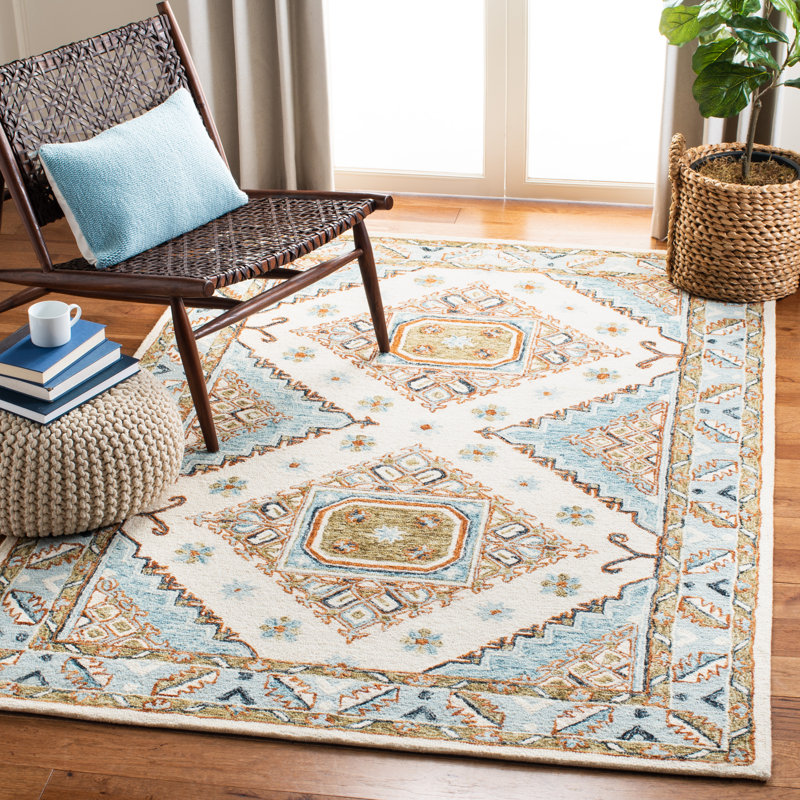 Tapis ivoire / rouille en laine touffeté à la main Donney Southwestern, Rectangle 6 pi x 9 pi