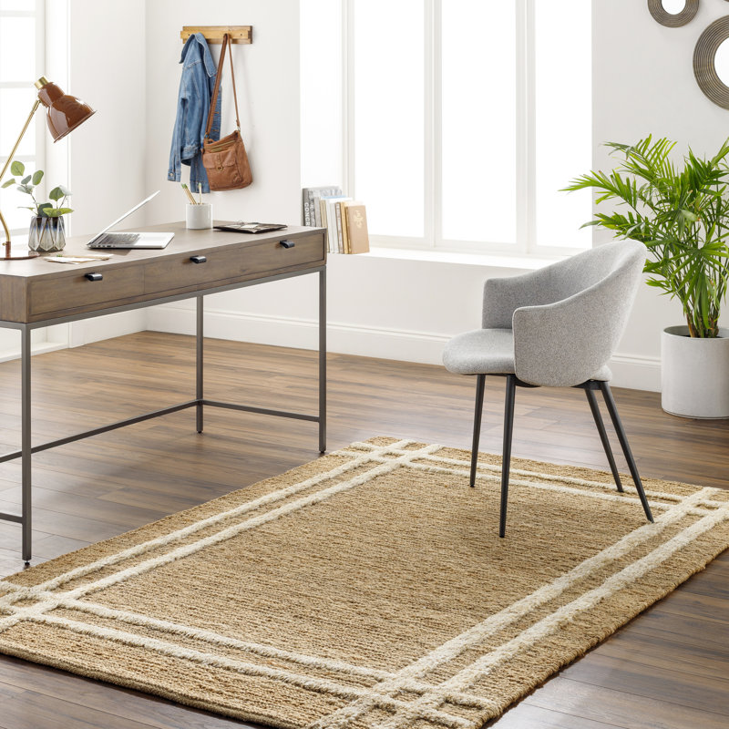 Jorgie Geometric Hand-Knotted Jute Area Rug in Khaki, Rectangle 2' x 3'